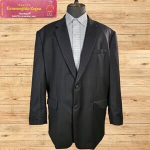 Ermenegildo Zegna Trofeo Suit Jacket Mens 56R Chevron Charcoal Classic